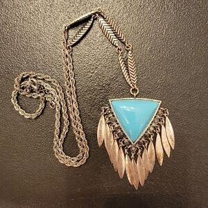 Faux Turquoise long Aztec style necklace